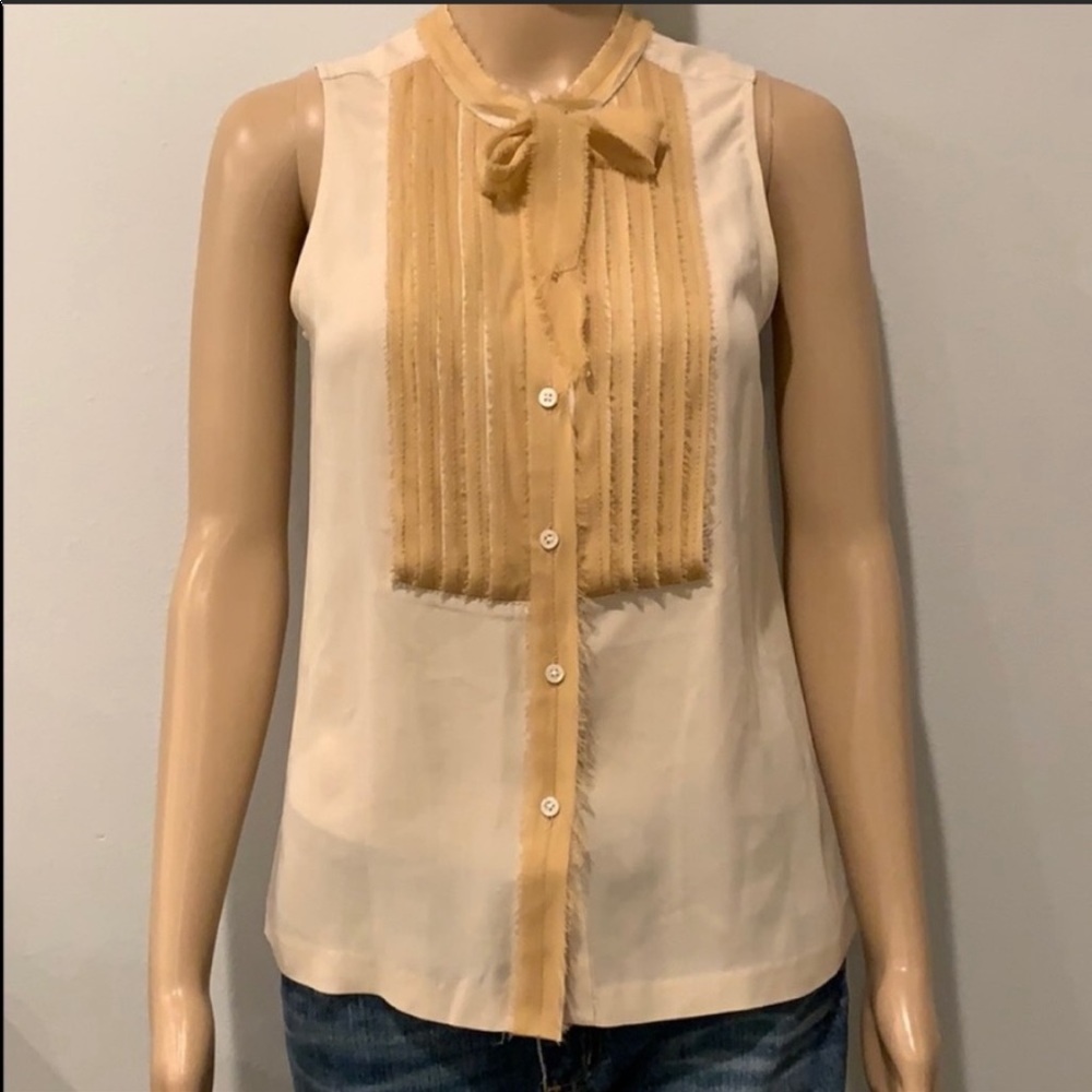 J CREW Cream/Tan Silk Sleeveless Blouse Size 2
